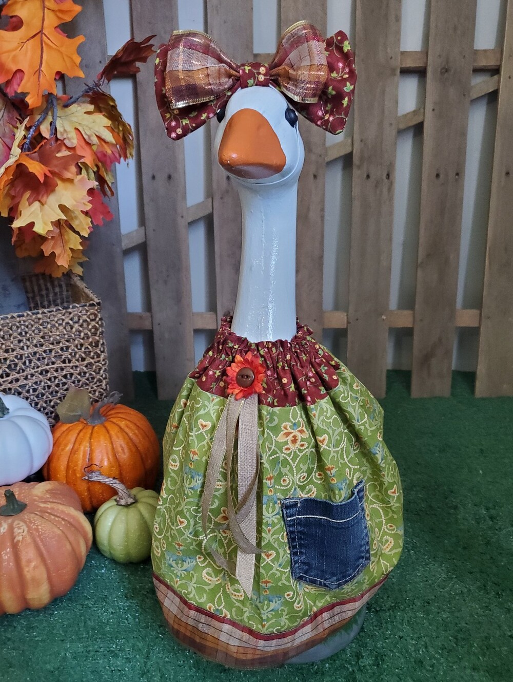 23" Porch Goose Fall Dress & Bow Set